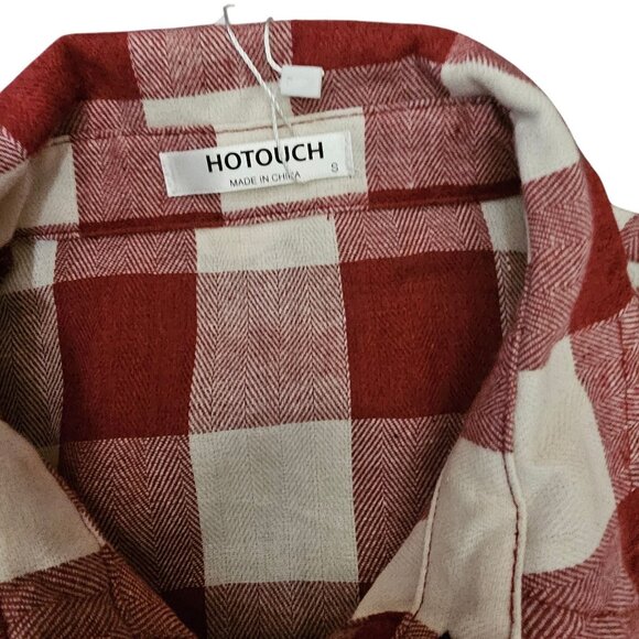 Red & White Plaid Button-Up Shirt Dress With Pockets & Rolled Sleeves By Hotouch - Picture 13 of 13